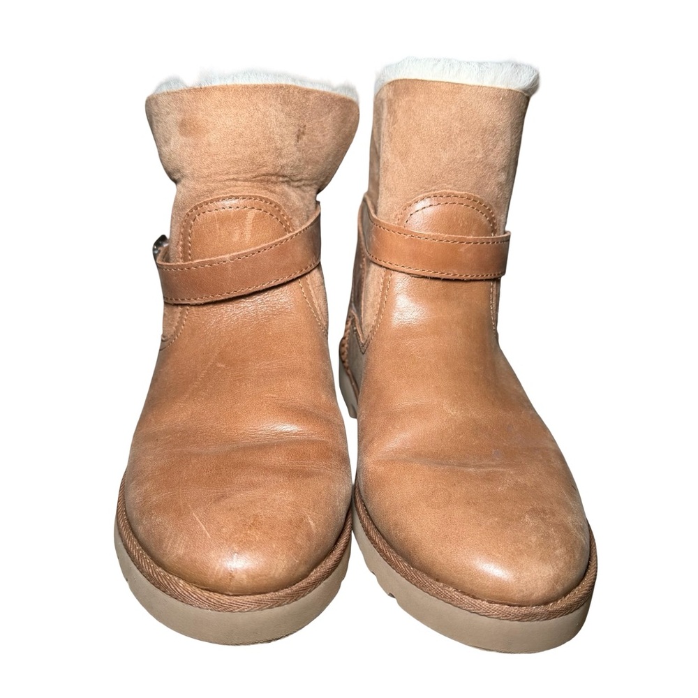 Women's Tan Leather Ankle Boots - Picture 4 of 13